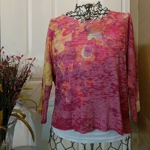 Coldwater Creek pink yellow button back blouse